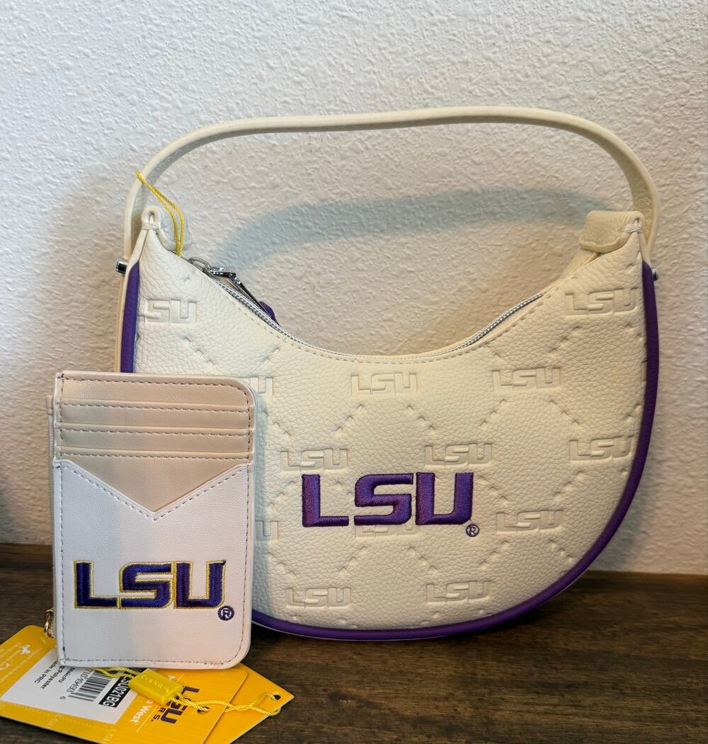 NCAA LSU Tigers Small Cream Hobo Bag w/ Zip Card Case Holder *Brand NEW*